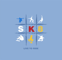 Skateboarding Live to Ride Design Tee Graphic vector illustration.