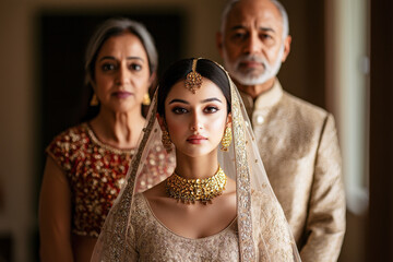 young indian bride standing with parents