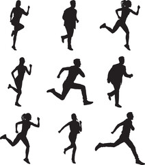 Vector Silhouette Collection: Clean and Bold Designs Collage with running people on white background