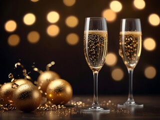 champagne glasses on christmas background