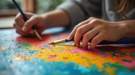 Fototapeta premium Creative Artist Painting on Colorful Canvas