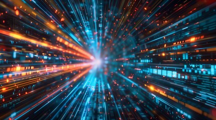 Digital Speed: Abstract background of digital data streams and light trails, representing rapid technological advancements, network connectivity, and the future of technology.  