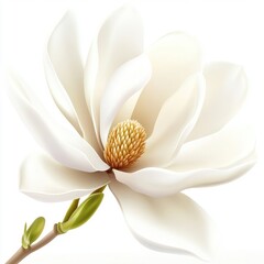 A Single White Magnolia Blossom On A Branch
