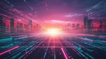 Obraz premium Futuristic Cityscape Data Stream
