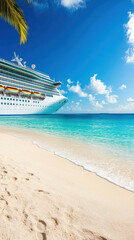 Obraz premium cruise ship docked at tropical island under sunny skies
