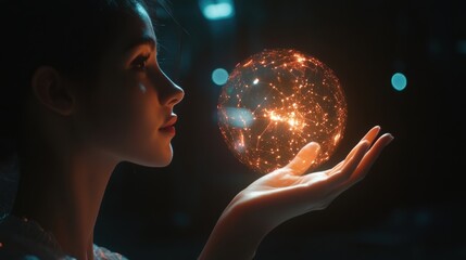 Naklejka premium Woman Holding Glowing Orb