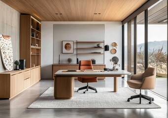 Modern conference room and office workspace in a startup company, featuring sleek desk design and minimalist decor, fostering collaboration and productivity in a professional environment.