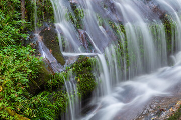 Fototapeta premium Lan Sadet Waterfall is beautiful small waterfall arive first Kew Mae Pan, Doi Inthanon National park, Thailand.