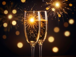 champagne glasses on christmas background