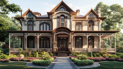 A realistic 3D reconstruction of a historical home with intricate architectural details and vintage decor