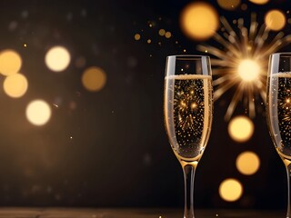 champagne glasses on christmas background