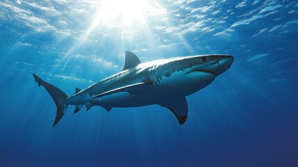 Fototapeta premium Great White Shark in Sunlit Waters