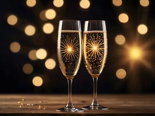 champagne glasses on christmas background