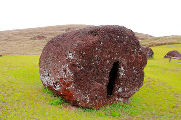 Pukao the hats of the Moai's in the Puna Pau quarry on Easter Island