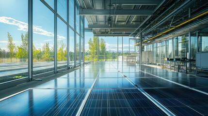 A research facility showcasing solar technology prototypes with engineers testing them under controlled conditions