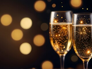 champagne glasses on christmas background