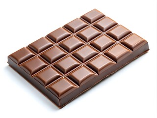 Fototapeta premium A delightful chocolate bar is presented, featuring a smooth surface and perfect, glossy squares. The treat is ideal for snacking or melting into desserts, evoking rich flavors