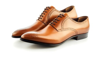 Brown Leather Oxford Shoes on White Background