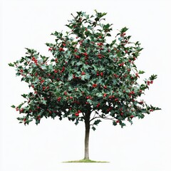 A Holly Tree with Abundant Red Berries and Green Leaves