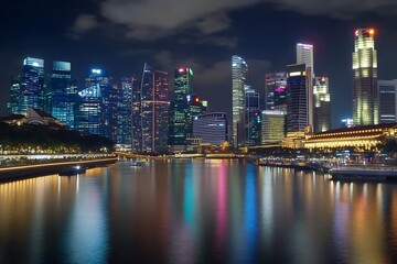 Naklejka premium Time Lapse of the amazing Singapore skyline seen from along the Singapore River