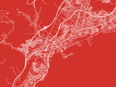 Christmas Map of Hatsukaichi, Japan in Snowy White on Festive Red Background.