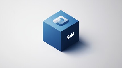 Isometric blue cube with a smaller square on top and the word "field" inscribed on its side.