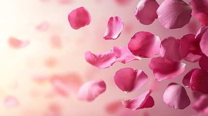 Soft Pink Petals Floating on Pastel Background