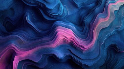 Abstract Wavy Lines, Deep Blue and Pink Hues, Textured Background.