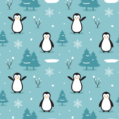 Charming Winter Seamless Pattern Design Featuring Decorative Elements in a Hand Drawn Cartoon Style Illustration Template