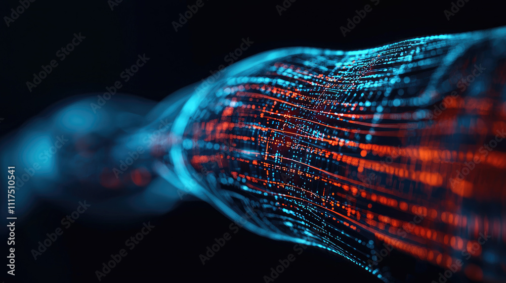 Aufkleber Abstract digital patterns of glowing lines and data flow in vibrant colors.
