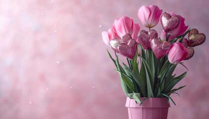 Obraz premium 3d mother s day poster with glitter bokeh, tulips, heart balloons, and golden mom text