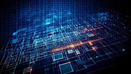 Obraz premium Futuristic technology particles creating abstract digital waves, glowing effect for modern web design