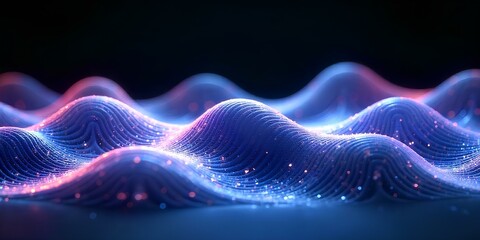 Obraz premium Holographic Ribbed Waves with Transparent Glass Effect, Tech-Inspired Digital Background for Modern Designs