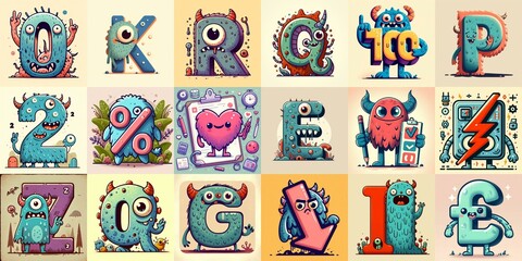 Obraz premium Cartoon Monster Lettering Typeface. AI generated illustration