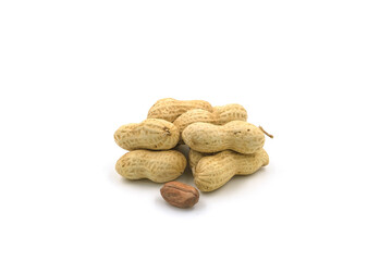 Peanuts on white background. High protein food. Contains many minerals.