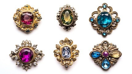 Six Vintage Brooches with Colorful Gemstones