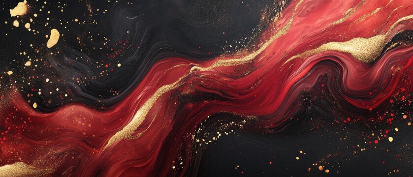 Red and black marble swirls in elegant patterns, glowing subtly with delicate veins of gold, creating a sophisticated and dramatic visual experience