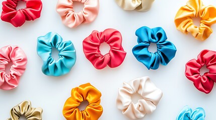 Colorful Scrunchies on a White Background