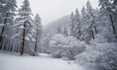 Naklejka premium 겨울산 소나무에 눈내린풍경 멋짐