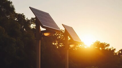 Obraz premium Solar Powered Streetlights at Sunset