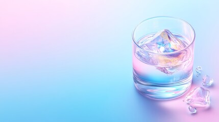 Single Glass of Water with Ice on a Colorful Background