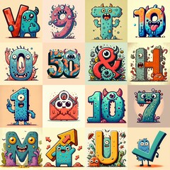 Fototapeta premium Cartoon Monster Lettering Typeface. AI generated illustration