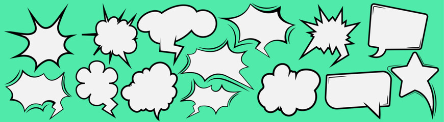 Retro empty comic bubbles and elements set with Line black and white s on solid background Vintage design, pop art style stock for comic and story art