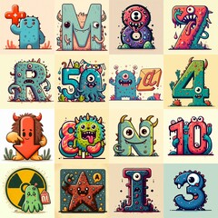 Obraz premium Cartoon Monster Lettering Typeface. AI generated illustration