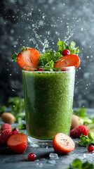 Refreshing Green Smoothie with Strawberries and Mint: A Vibrant Photo