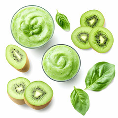Refreshing Kiwi and Basil Smoothie Illustration - Two Glasses of Green Goodness