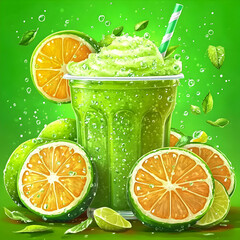Refreshing Lime Smoothie Illustration with Juicy Citrus Fruit Slices
