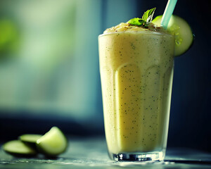 Refreshing Cucumber Mint Smoothie Illustration - A Delicious and Healthy Green Drink