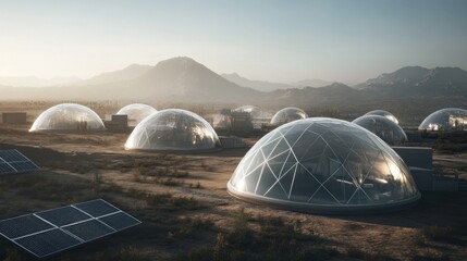 Futuristic Domes Encompass Martian Settlement Amidst Mountains