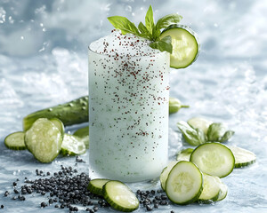 Refreshing Cucumber Basil Smoothie???A?Cool?and?Creamy?Summer?Drink?Illustration